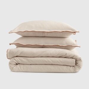 NWT Quince European Linen Double Embroidered Edge King Duvet Cover Set